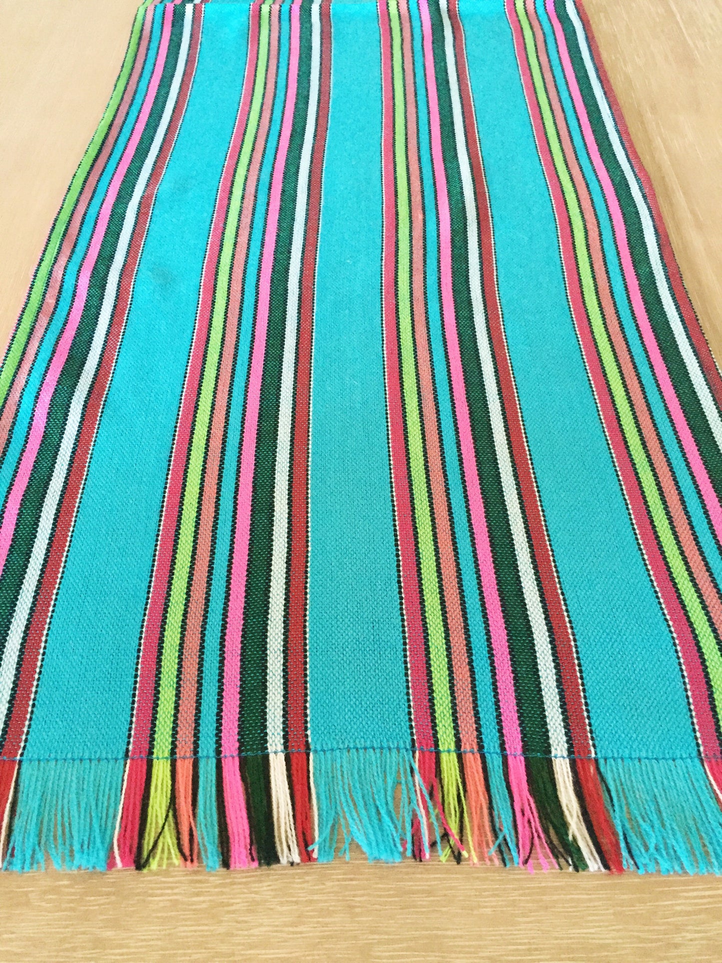Mexican Fabric Table Runner Colorful Teal Stripes - MesaChic - 2