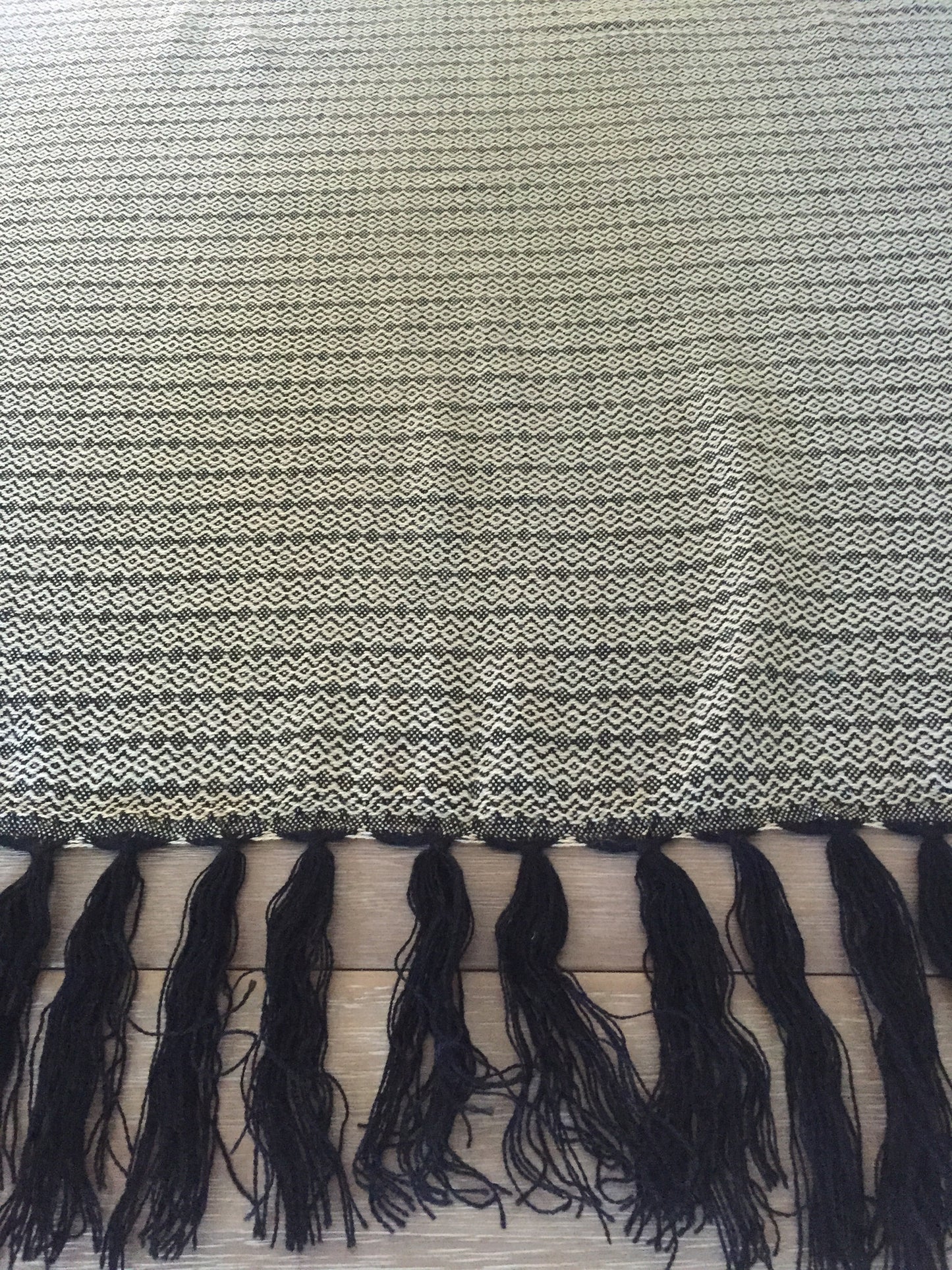 Mexican Rebozo Handwoven black and white with Fringes - MesaChic - 4