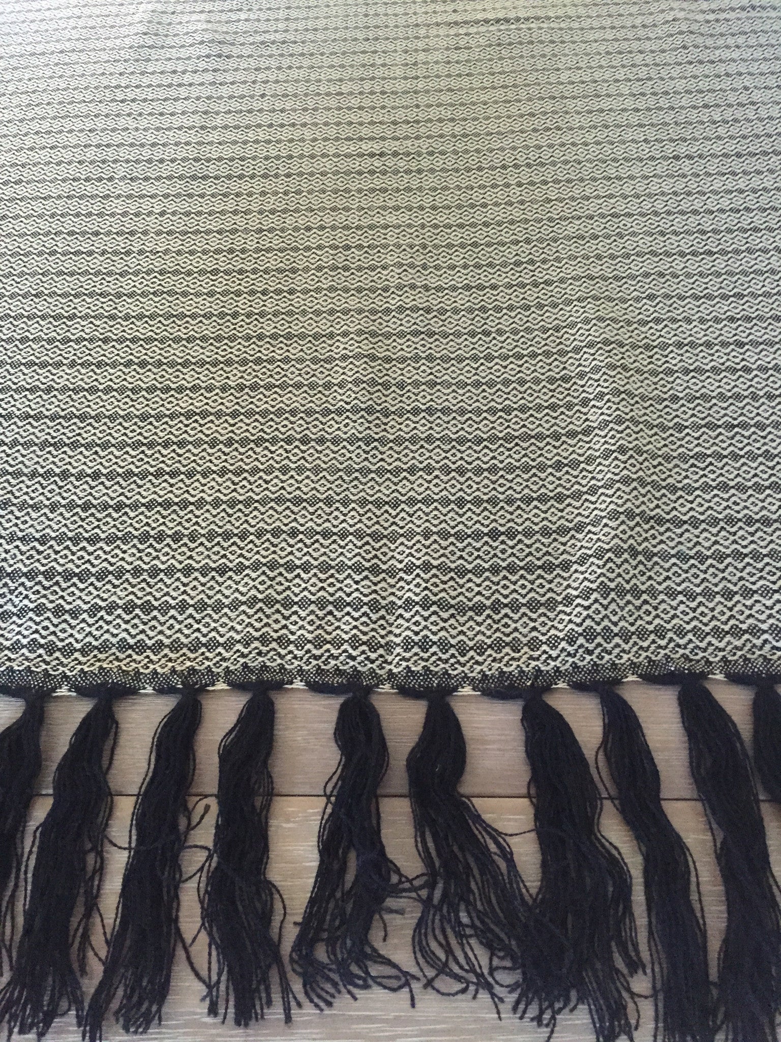 Mexican Rebozo Handwoven black and white with Fringes - MesaChic - 4