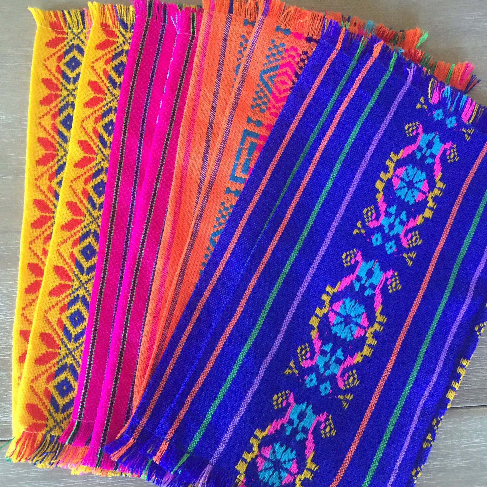 Mexican Fabric napkins, Bulk Set of 6 tribal assorted colors - MesaChic - 2