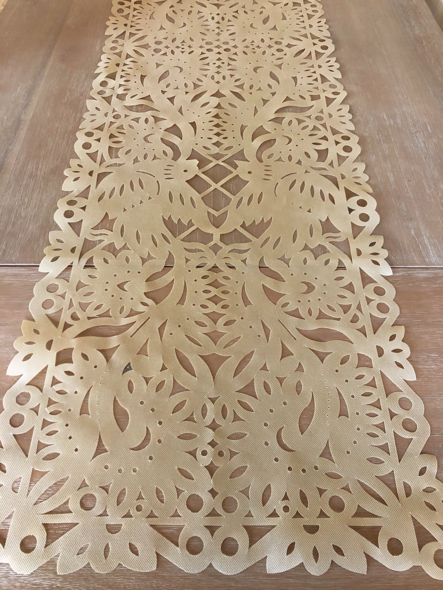 Mexican fabric Table Runner Papel Picado design TAN