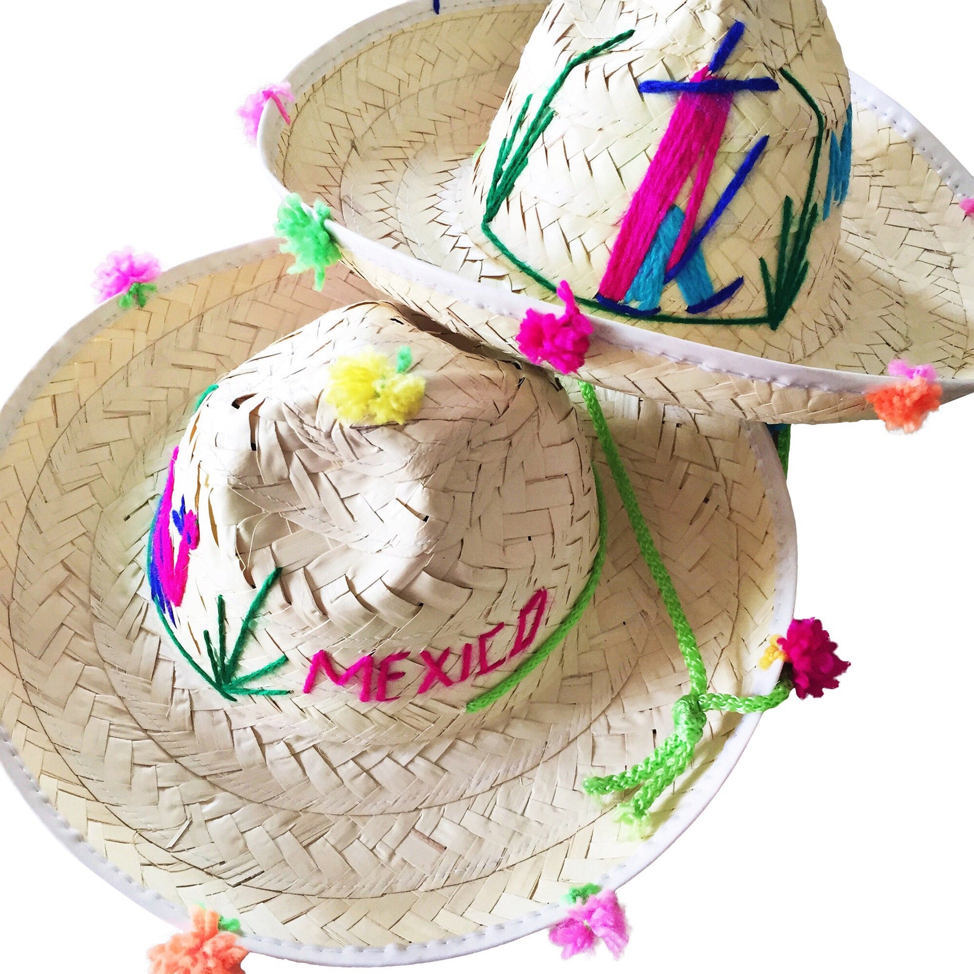 Mexican Straw Hat Pom Pom Sombrero - MesaChic - 1