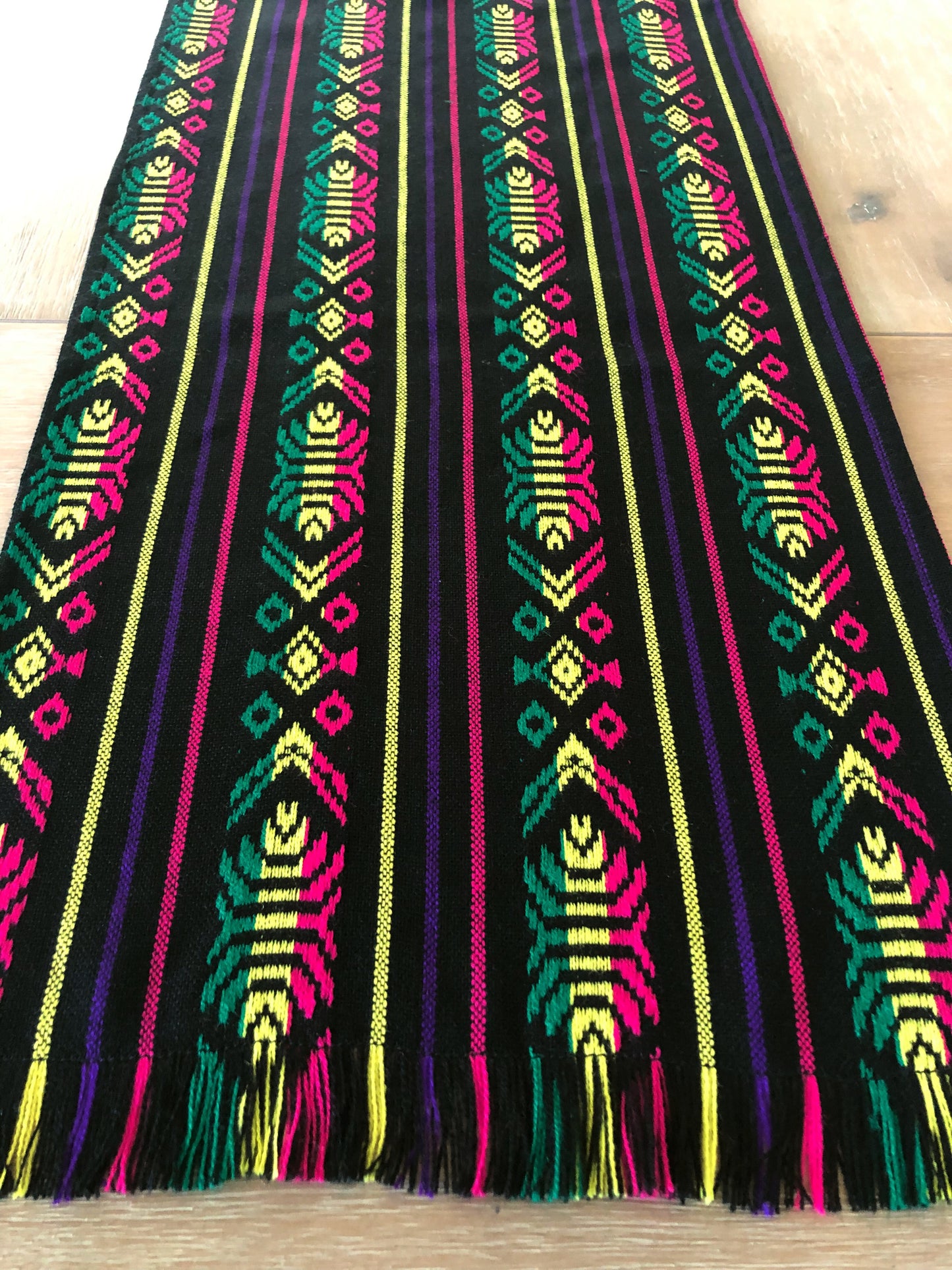 Mexican Table Runner Woven Colorful black design