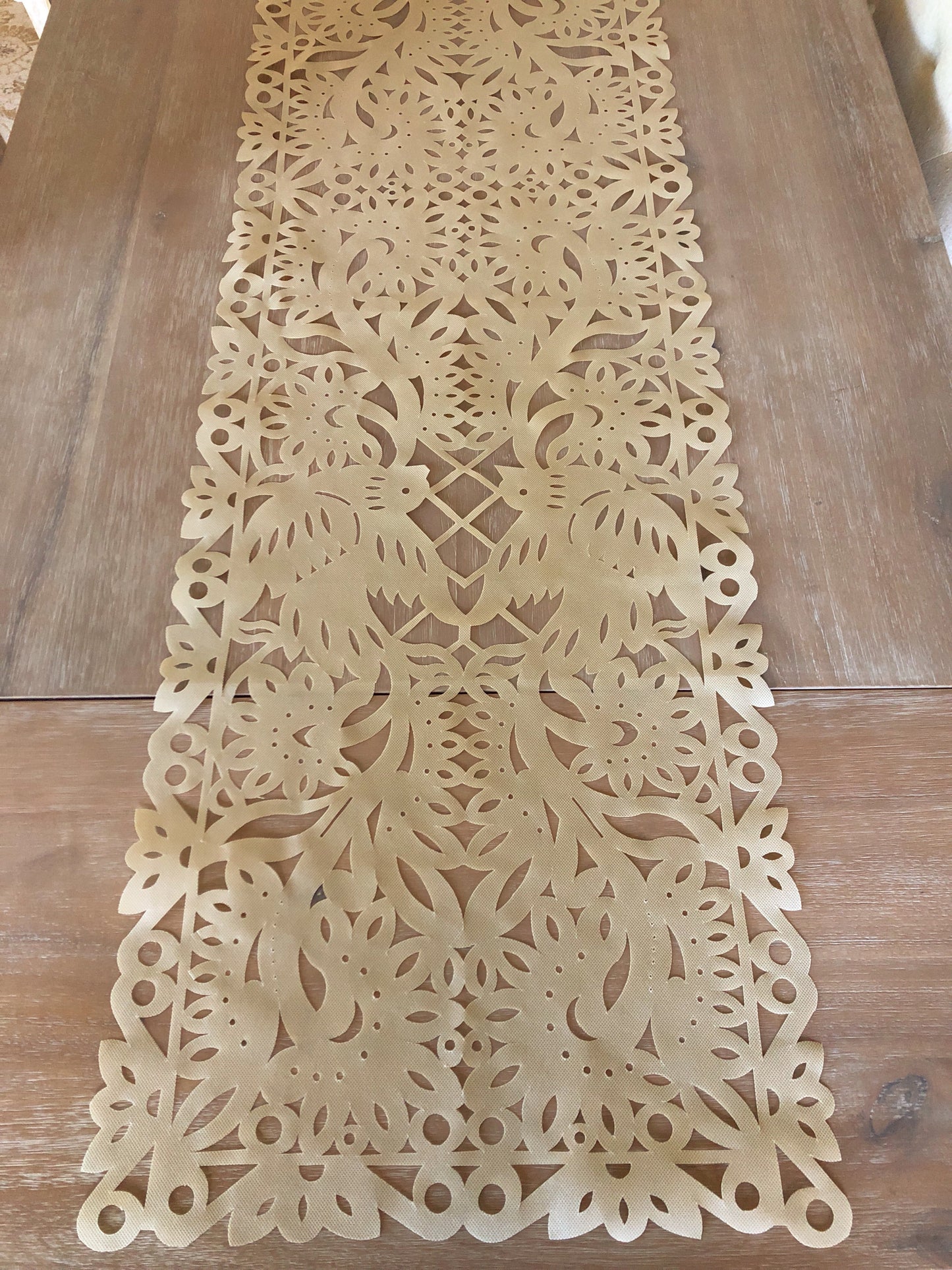Mexican fabric Table Runner Papel Picado design TAN