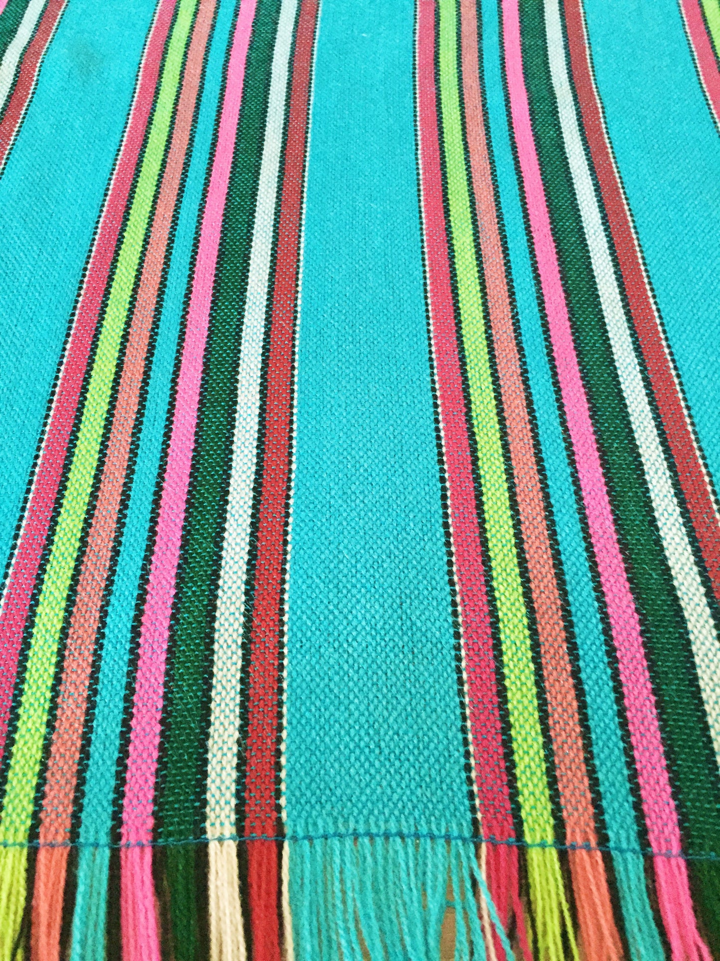 Mexican Fabric Table Runner Colorful Teal Stripes - MesaChic - 3