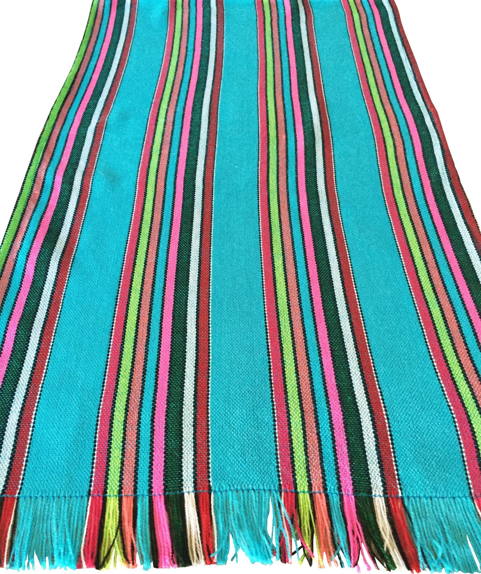 Mexican Fabric Table Runner Colorful Teal Stripes - MesaChic - 1