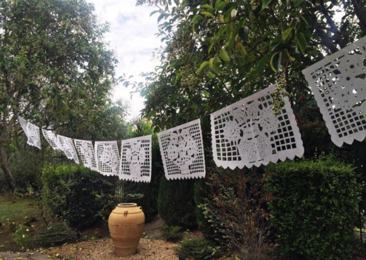 Mexican Papel Picado banner - All White bunting - MesaChic - 2