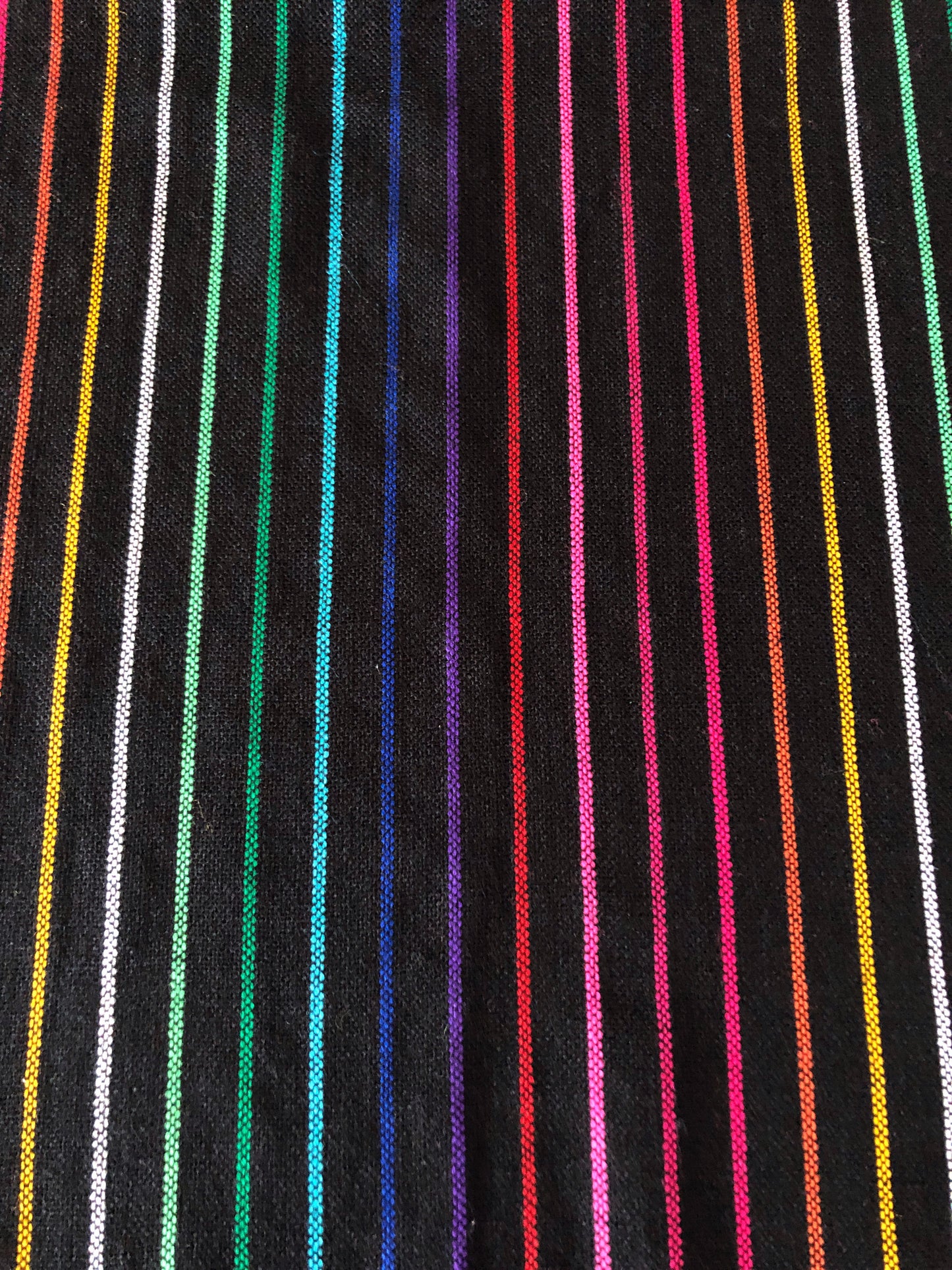 Mexican Fabric Table Runner - Black rainbow stripes