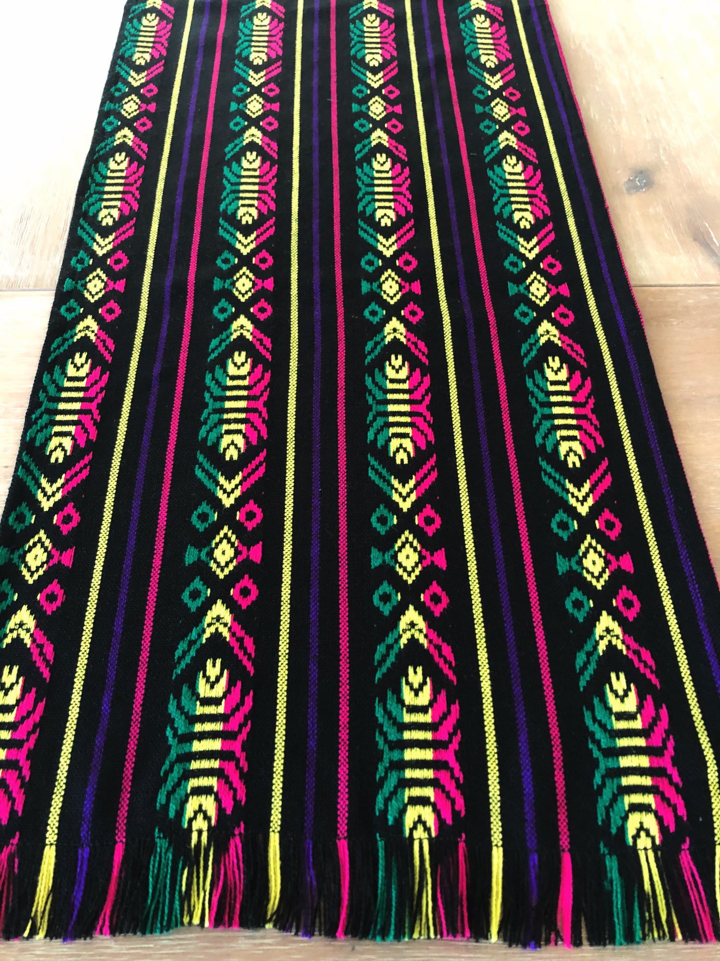 Mexican Table Runner Woven Colorful black design