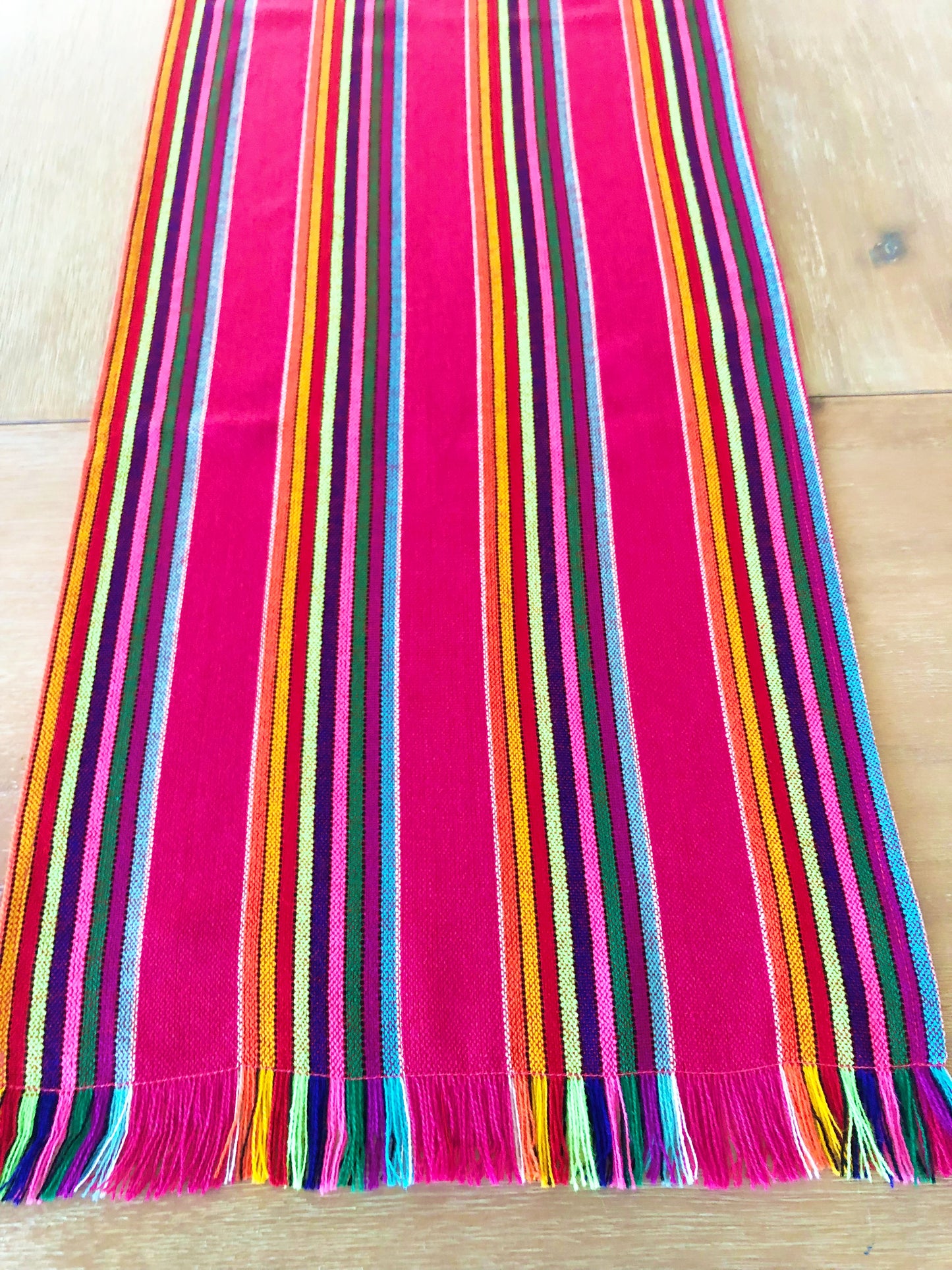 Mexican fabric Table Runner- wide Pink stripes