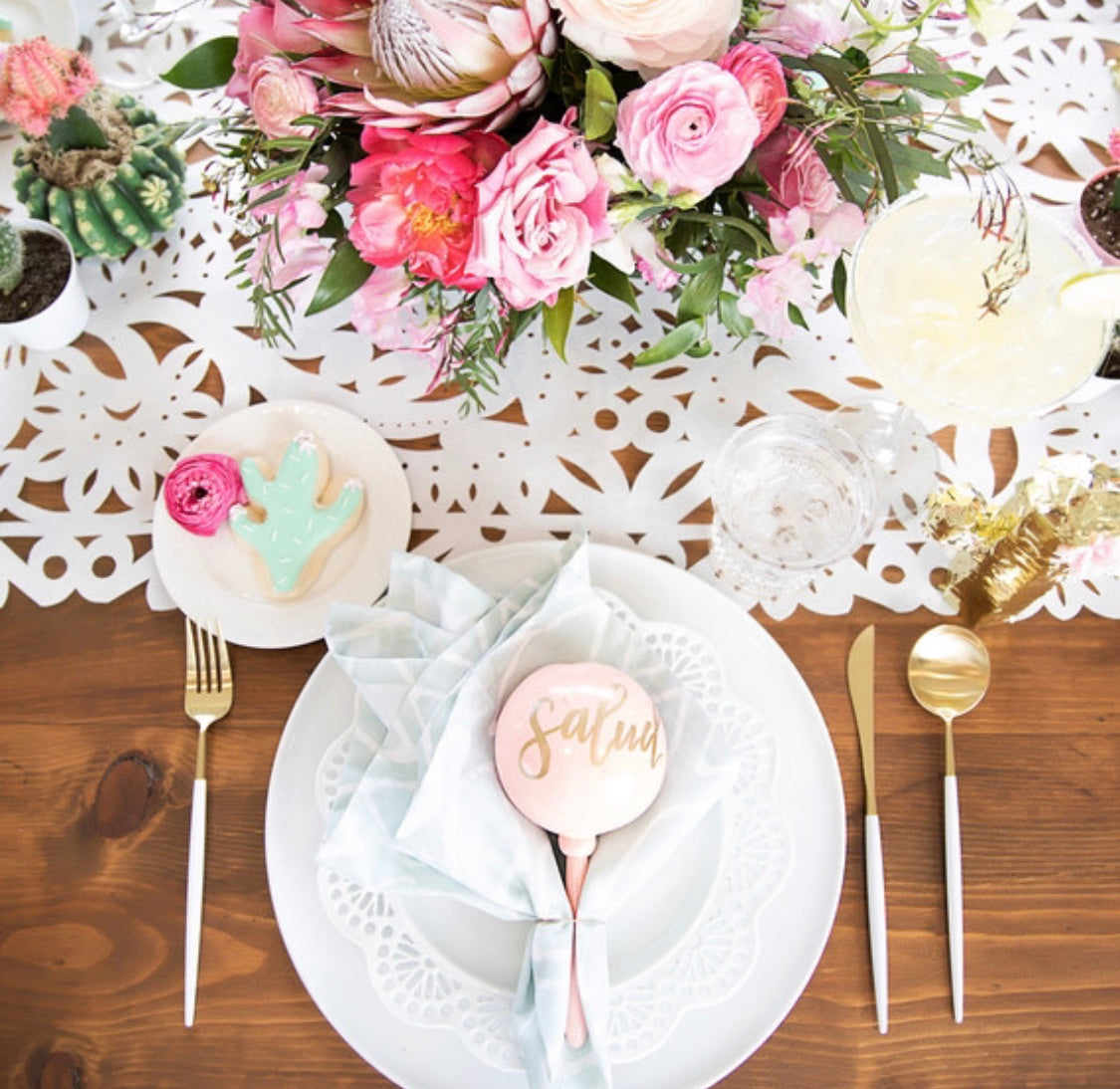 Mexican Papel picado Table Runner in White synthetic Fabric