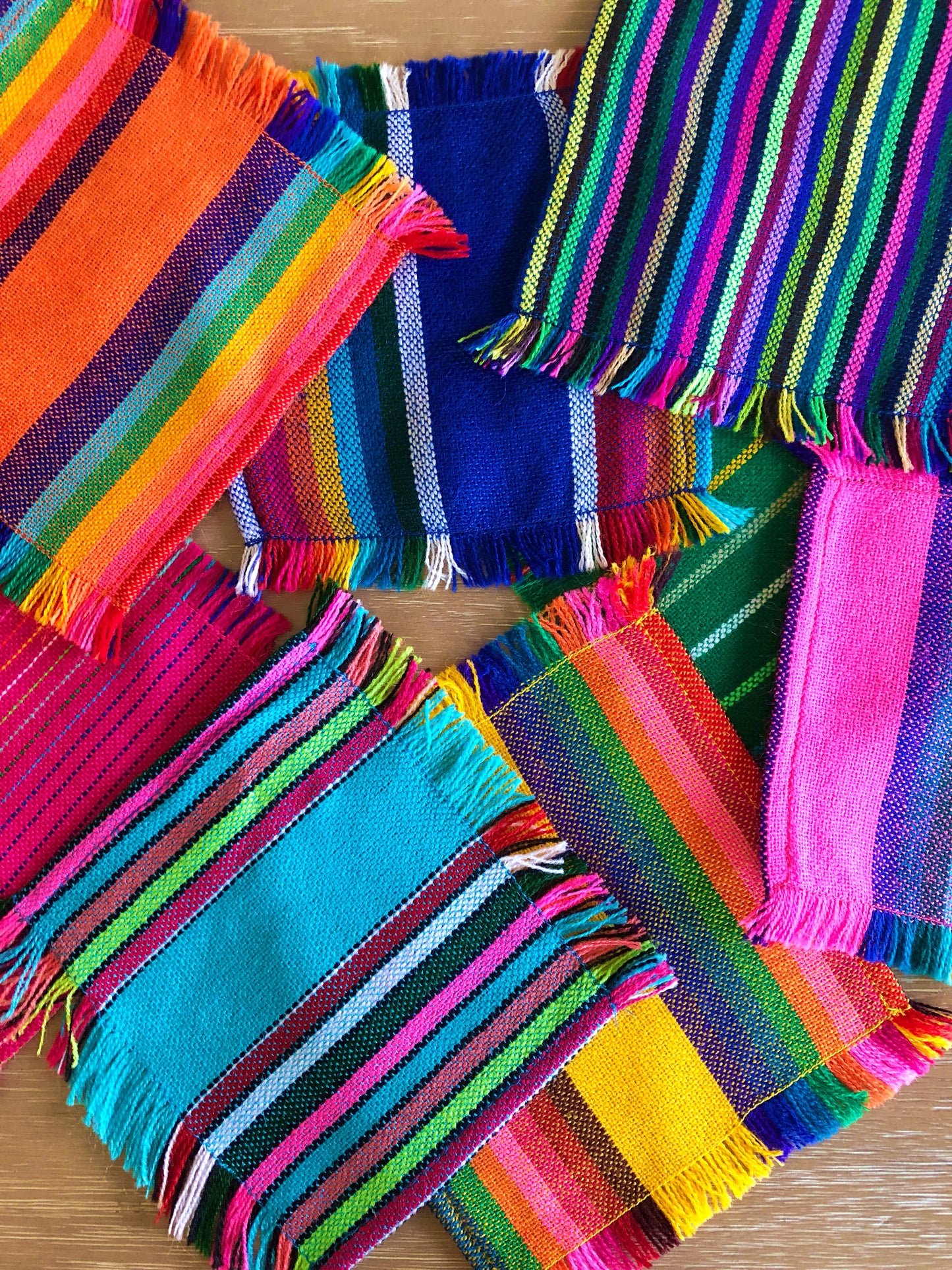 Mexican Fabric COCKTAIL napkins, Bulk Set of 6 striped assorted colors