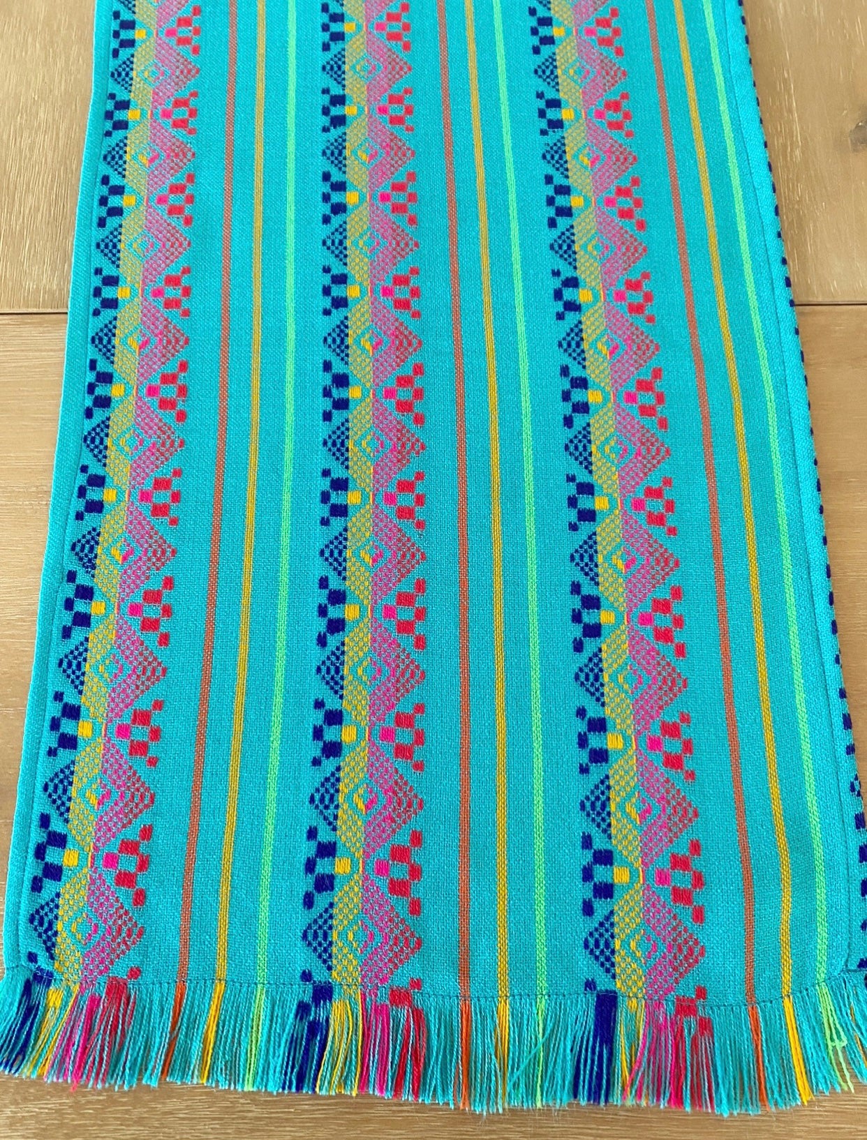 Mexican Fabric Table Runner -turquoise rainbow