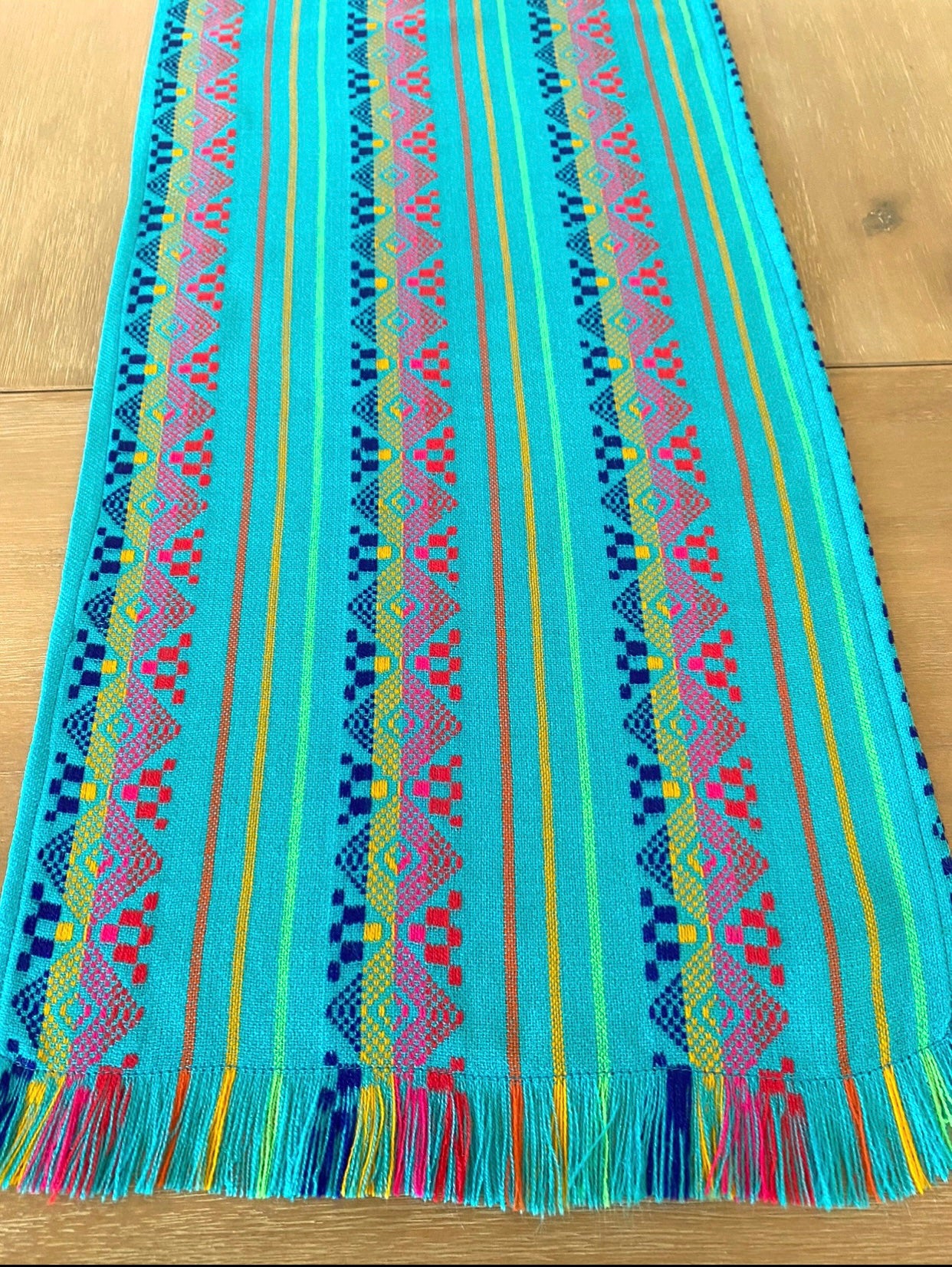 Mexican Fabric Table Runner -turquoise rainbow