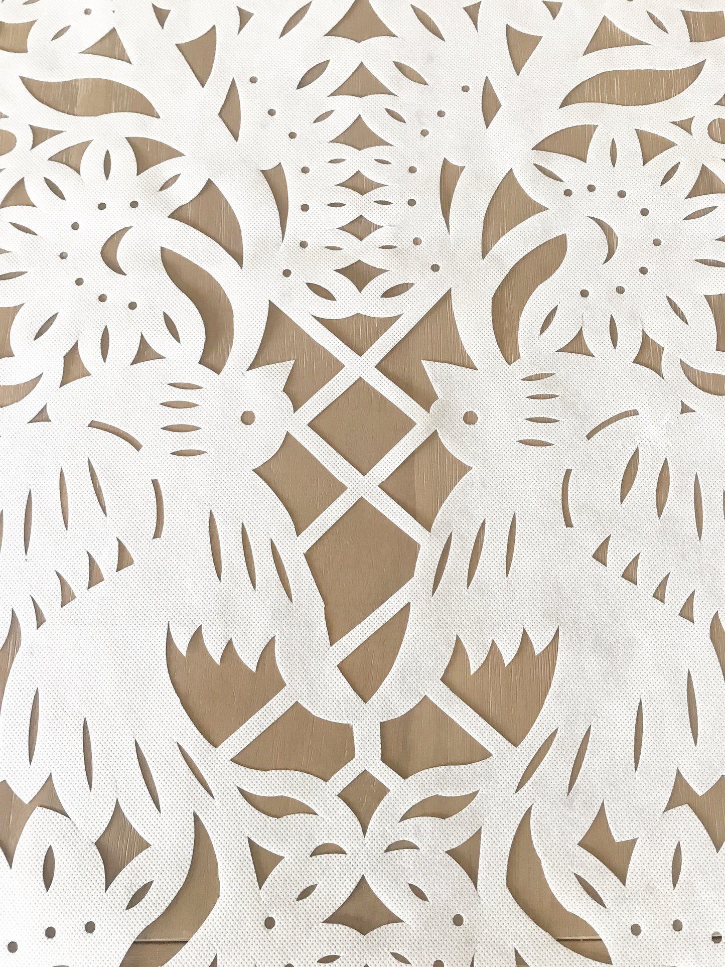 Mexican Papel picado Table Runner in White synthetic Fabric