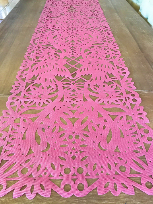Mexican fabric Table Runner Papel Picado design Pink